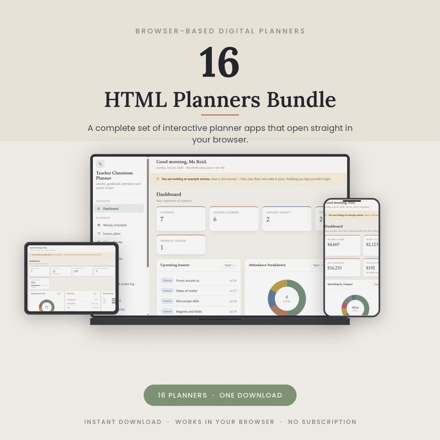 16 HTML Planner Bundle | Budget, Meal, Fitness, Teacher, Wedding & More