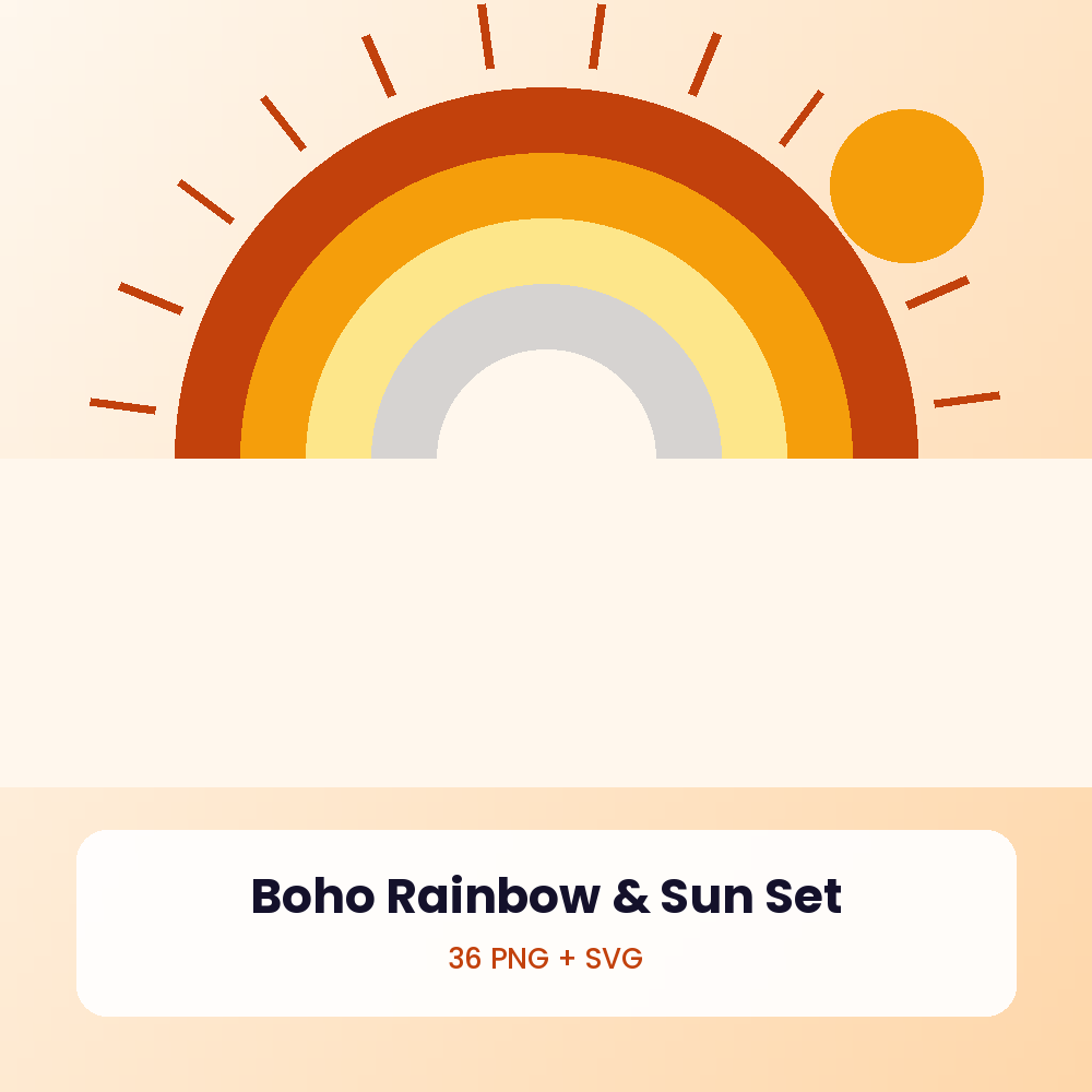 Boho Rainbow & Sun Clipart Set